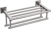 KOKOSIRI Towel Shelf with Double Towel Bars 16 Inches Bathroom Towel Rack Towel Holder Wall Mounted Stainless Steel, Brushed Nickel, B6005BR-L16