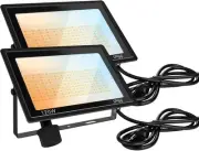 120W LED FloodLights Outdoor 2 Pack, 14000LM Dimmable, 3CCT 3000K 120w, Black