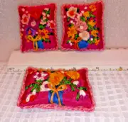 3 Hand Embroidered Toss Cushions /Pillows 1:6 Scale for Barbie. HOT PINK OOK