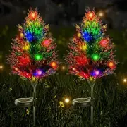Christmas Decoration Outdoor Solar Tree Lights,Outdoor Lights Waterproof IP67,Auto On/Off Solar Pathway Stakes Pine Lights,Xmas Decor (2 Pack)