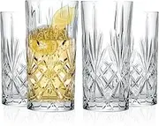 Barski European Crystal Highball Glasses - Dishwasher Safe Glasses for Water, Juice, Wine, Beer & Cocktails - Suitable for Daily Use & Special Occasions, Ideal Gift, Set of 4-12 oz - Starbust