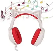 Cat Ear Wireless Headphone with Mic, Volume Control Cat Ear Bluetooth Headphone, LED Light Foldable Music Gaming Headset with 3.5mm Aux Cable & Speaker for Kids Adults (Red)