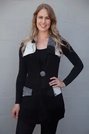 Black White Trim Vest--BOOR-W142603
