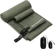 Bee Nesting Ultralight Quick Dry Towels for Backpacking, Microfiber Towel Tavel Accessories for Hiking, Beach, Gym, Swimming, Pocket Sweat Towels Set of 2 Pack, XL (120x60cm) + S (40x40cm), Olive Drab