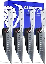 DALSTRONG Steak Knives - Set of 4-5" Straight Blade Edge - Gladiator Series - Forged German High-Carbon Steel - w/Sheaths - Glacial White ABS Handle - NSF Certified