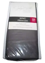 Jaclyn Smith Solid Smoked Pearl/Gray King Cotton Sateen (2) Pillow Cases 400 TC