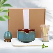 DJAPWPX-Ceramic Japanese Matcha Tea Making Kit for Home DIY, Heat Resistant Matcha Bowl Whisk Kit, Effortless Cleaning Handmade Matcha Whisk Scoop Set for Matcha Lover (Blue)