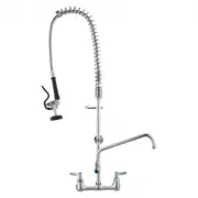 VEVOR Commercial Faucet with Pre-Rinse Sprayer, 36" Height, 8" Center, 12" Swing Spout, Wall Mount Kitchen Sink Faucet, Brass Constructed Device with