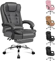 ALFORDSON Office Chair Ergonomic Computer Chair with Footrest Executive Leather Home Desk Chair High Back Recliner Video Game Chair, Grey