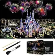 Scratch Painting Kits for Adults & Kids, Craft Art Set, Rainbow Scratch Art Painting Paper, Sketch Pad DIY Night View Scratchboard, 16'' x 11.2'' Creative Gift - with 3 Tools (Dream Castle)