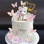 DRWATE 22 PCS Unicorn Cake Topper Set with Unicorn, Butterflies, Balls, Hydrangeas & Happy Birthday Topper for Boys Girls Kids Birthday Party Baby Shower Supplies