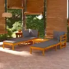 3 Pcs Modular Sofa Set Solid Acacia Wood Outdoor Garden Rustic Lounge Furniture