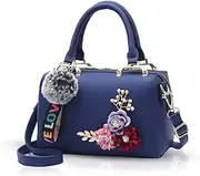 [NICOLE & DORIS] NICOLE&DORIS New Handbag for Women top Handle Bags Floral Handbags Shoulder Bags with Pompom Pendant Crossbody Bag Barrel Women Bags
