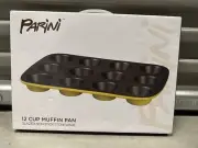 Parini 12 Cup Shallow Muffin Pan Glazed Non-Stick Stoneware Muffin Tops