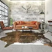 Keeko Faux Cowhide Rug Large Cow Print Rugs, 6.2x7 Western Living Room Rug Non-Slip Indoor Country Accent Premium Big Animal Print Rugs for Bedroom Dorm Faux Hide Carpet Room Decor Saddle Brown