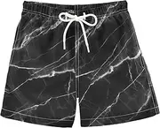 [RPLIFE] Kids Swimming Shorts, Anti Chafe Swim Trunks for Boys 2 T, Black Marble