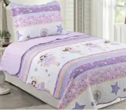 New 2 pcs quilted coverlet bedspread single king single purple kids girl vibrant