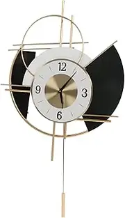 Large Wall Clock, 21in European Retro Black Gold Pendulum Wall Clocks, Silent Clock Battery Operated Modern Wall Clock Metal Wall Clock Living Room Decor for Bedroom Kitchen