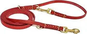 Guiding Star Leather Dog Leash 8ft, Soft Multi-Function 6 in 1 Leather Training Walking Leash, Hands Free Leather Leash, Dual, Crossbody Dog Leash for Small, Medium and Large Dogs, Service Dogs, Red