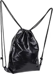 ANDRESLAD Heavy Duty PU Drawstring Backpack Large Capacity Sports Gym Bag Storage Pouch for Basketball Workout Gear Lightweight and Portable for Travel Yoga and Daily Activities Black