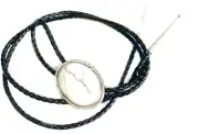Large Sterling Silver & white Buffalo Turquoise Oval Shaped Bolo Tie Navajo