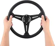 350mm/14inch Racing Car Drifting Steering Wheel Replacement, Universal Racing Game Steering Wheel with Pu Leather (Red) (Black)