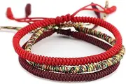 [MENGLINA] Men Women Chinese Lucky Red String Bracelet Tibetan Buddhist Prayer Handmade Yoga Prayer Rope Mala Bracelet Adjustable Size
