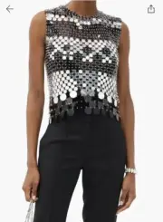 Paco Rabanne Sequinned Chainmail Top Silver Black Mirror Sleeveless Evening NWT