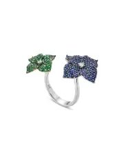 Piranesi 18K White Gold Double Flower Diamond, Sapphire & Tsavorite Ring