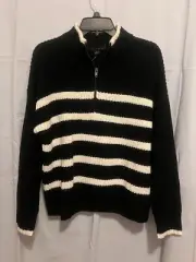 SANCTUARY LADIES STRIPED PULL OVER ZIP FRONT SWEATER SIZE M NEW