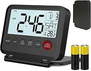 Xerteam Travel Alarm Clock, Small Digital Clock Folding——2 Pcs Battery Operated Alarm, with Calendar, Snooze, Backlight, Temperature, Timer, 12/24H, Black