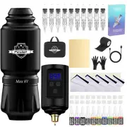 Wireless Tattoo Kit Complete Short Pen Machine with Power Supply Needles Ink
