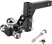 Adjustable Trailer Hitch, 2" Receiver, 7500lbs Capacity, 9-1/2" Drop / 8-1/4" Rise, Stainless Steel Pins