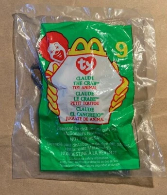 TY Claude the Crab #9 RARE 1993 Tag Beanie Baby McDonald's Happy Meal 1999
