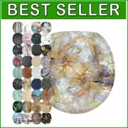Round Decorative Toilet Seat with Soft Close Feature - Marble Brown Charm