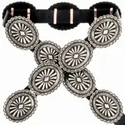 Traditional Santa Fe Style Stamped Silver Concho Belt LRG, Navajo Joey McCray