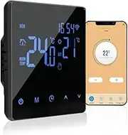 WiFi Smart Thermostat Temperature Controller for 16A Electric Heating LCD Display Touch Screen Week Programmable Tuya App Control Underfloor Heating Thermostats for Home Office School Black