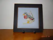 Finished Cross Stitch picture of wood duck in a key rack frame