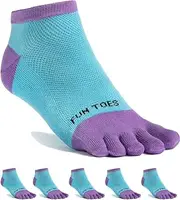 [FUN TOES] Women's Cotton Toe Socks-Barefoot Running- Breathable- 6 Pairs Pack-Size 9-11 Lightweight (L. Blue/Purple)