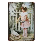 3x Gallants Feed Store Farmhouse Girl Hens Tin Metal Sign Rustic Look Vintage