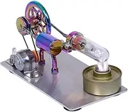 Oimzzr Hot Air Stirling Engine Model Electricity Generator with Bulb Six-Pointed Star Pattern Flywheel DIY Educational Science Experiment Tool with Zinc Alloy Base for Teacher Adults