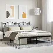 Metal Bed Frame Without Mattress with Headboard Black 183x203 cm King,Beds & Bed Frames-353443