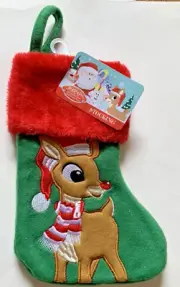 NEW Rudolph The Red-Nosed Reindeer Small Green & Red Christmas Stocking