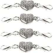 KALLORY 4pcs Necklace Clasp Ladies Necklaces Charms Bracelets Necklaces Silver Women Necklace Silver Ladies Bracelets Jewelry Bracelet Rhinestone Magnetic Jewelry Clasp Alloy