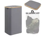 Clothes Hampers for laundry with Lid 100L Gray Large Collapsible Laundry bask...