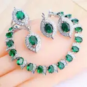 Unique 4 pc 925 Silver Created Green Emerald Jewelry Set - 8, 9 ring size