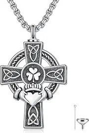 [Cargari] 925 Sterling Silver Cross Pendant Necklace for Men Women Amulet Necklace Protection Jewelry Religious Gifts with 22"+2" Rolo Chain(With Gift Box)