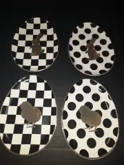 MacKenzie Childs Easter Plates Black And White Square Polka-dots Egg Shaped