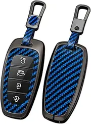 ontto Alloy Car Key fob Cover Fit for Hyundai Sonata Hybrid Nexo DN8 Tucson NX4 New Grand Santa Fe Atos Solaris Prime Smart Key case Shell Holder Bag Keyring Keychain Accessories Blue A