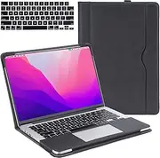 TYTX Compatible with MacBook Pro 14 Inch Leather Case 2024 2023 2022 2021 Release M4 A3112 A3185 A3401 M3 A2918 A2992 M2 A2779 M1 A2442, Protective Folio Book Cover with Keyboard Cover, Black